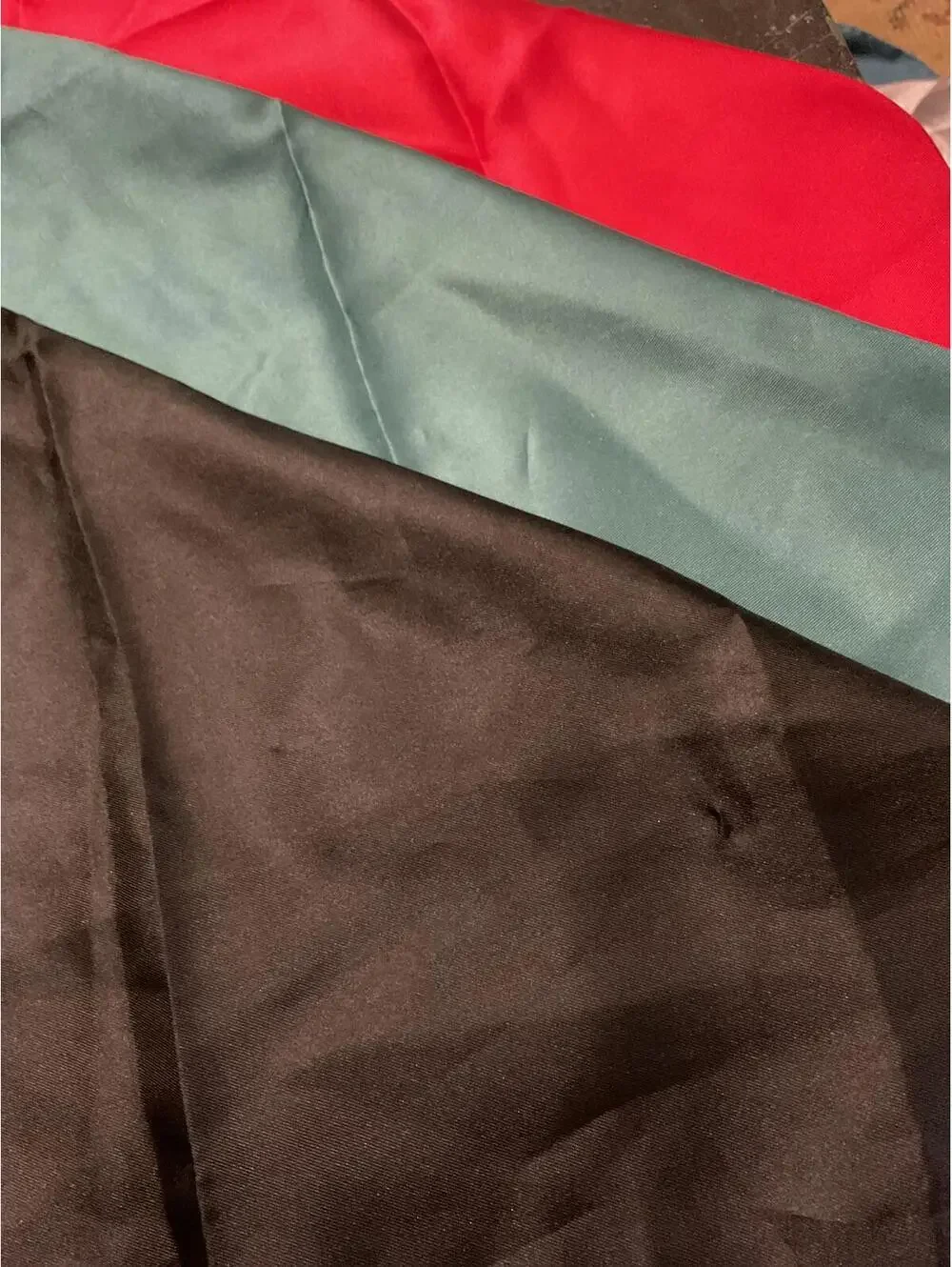 Set of 3 Silk Hand rolled Square Scarves in Black, Red, and Teal